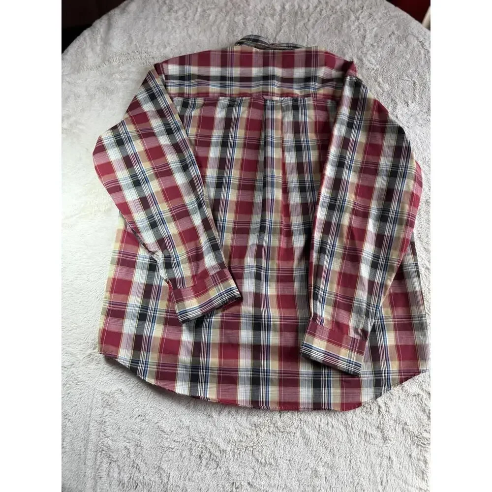 Roundtree & Yorke Men's Wrinkle-Free Plaid Button-Down Shirt‎ Size Large